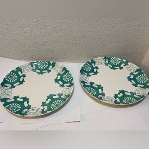 2 Threshold Keira Stoneware Green Patterned Stoneware Dinner Plates 10.5" G18